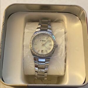 Fossil Women's Silver-Tone Watch with Crystal Accents